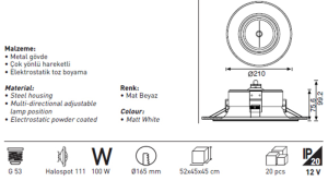 Jupiter Beyaz Hareketli AR111 Spot JD570