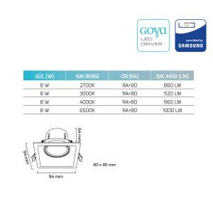 Goya 8W Sıva Altı Cob Led Armatür  GY 1736-8