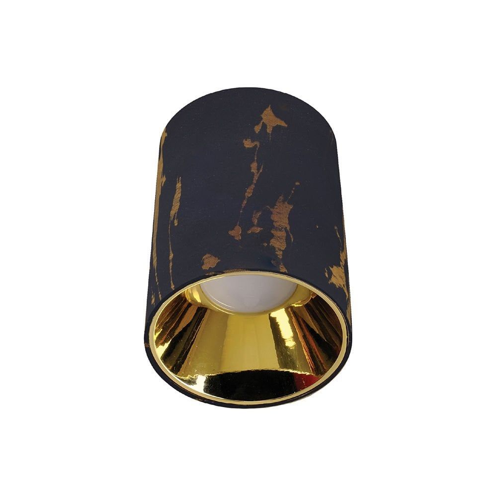 ACK Siyah Mermer Kasa - Gold Reflektör Silindir Sıva Üstü Dekoratif Armatür AH12-08564