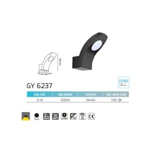 Goya 10W 3000K 7X10X19,2cm Sarı Ledli Siyah Duvar Apliği GY 6237