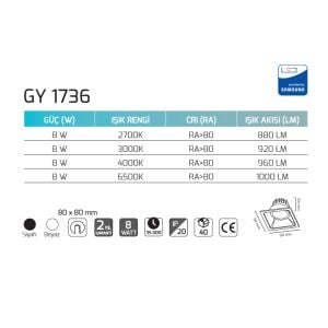 Goya 8W 3000K Sarı Işık Sıva Altı Cob Led Armatür Triac Dim (GOYA) GY 1736