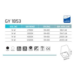 Goya 14 Watt 2700K Sarı Işık Sıva Üstü Spot Triac Dim (GOYA)GY 1853