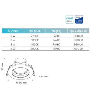 Goya 8W Sıva Altı SMD Led Armatür GY 1741 8