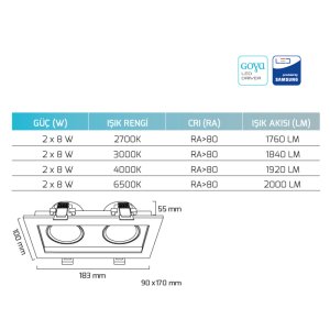 Goya 2x8W Sıva Altı SMD Led Armatür GY 1743-8
