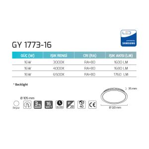 Goya Dimlenebilir 16W 3000K Sarı Işık Backlight Sıva Altı Led Panel Armatür GY 1773 16S Dim