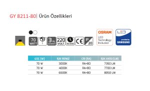 Goya 70w Sıva Üstü ve Sarkıt Lineer Armatür  - GY 8211-80