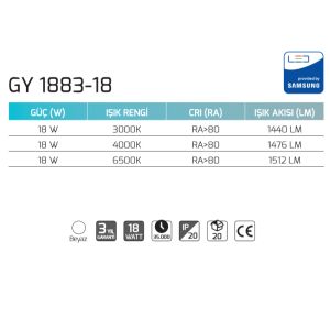 Goya 18W 3000K Sarı Işık Sıva Üstü Led Panel Armatür  GY 1883-18