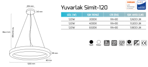 Goya 163W 3000K Sarı Işık Sıva Üstü Lineer Armatür Yuvarlak Simit-120