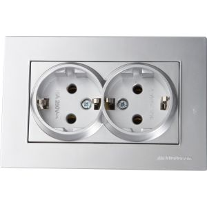 Mutlusan  İkili Topraklı Priz Rita Metalik İnox 2220 202 0282 (Çerçeve Dahil)