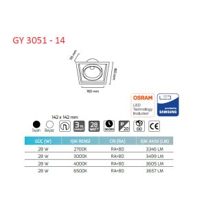30 W COB Ledli Mağaza Armatürleri Goya GY 3051-30