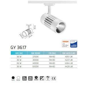 Goya 36W 2700K Sarı Işık Ray Tipi Led Monofaze Soketli  GY 3617